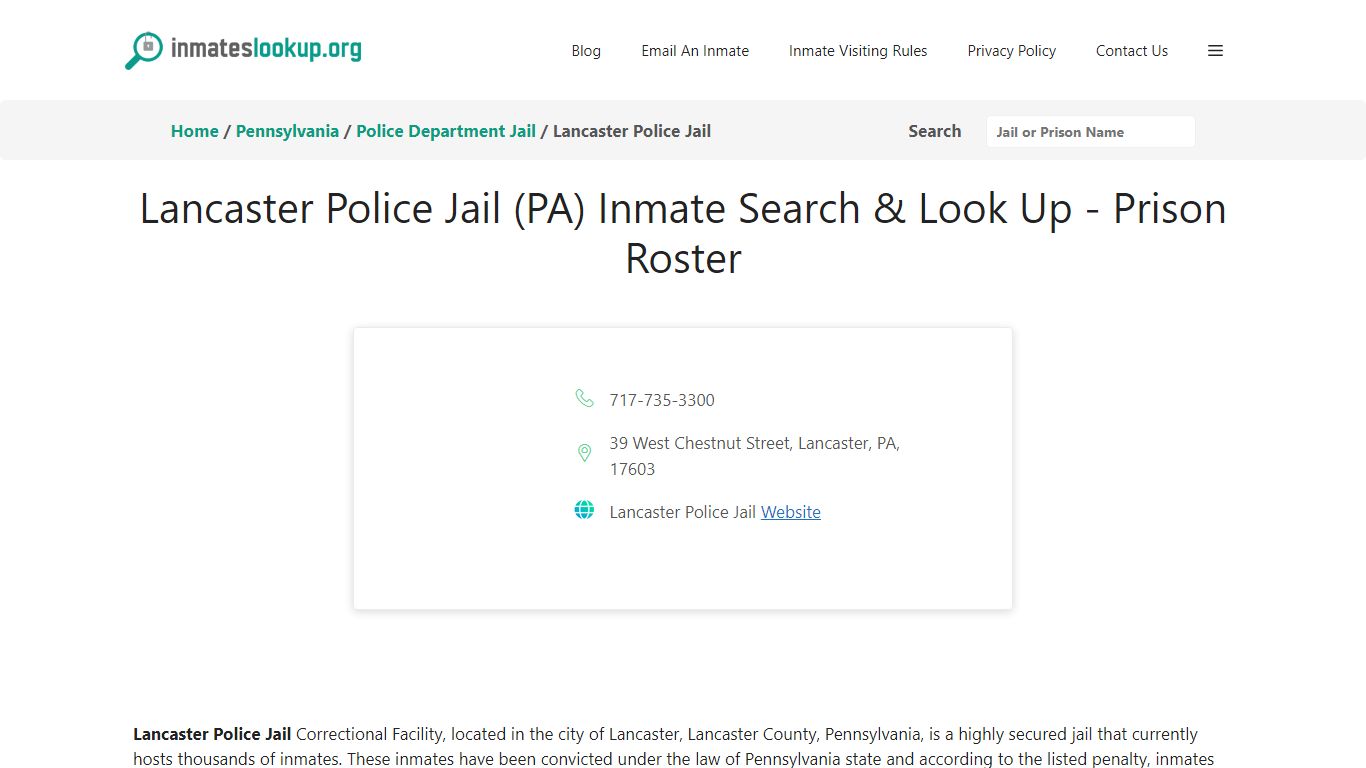 Lancaster Police Jail (PA) Inmate Search & Look Up - Prison Roster